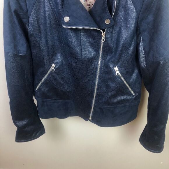 Freda (UK Boutique) Blue Biker Moto Jacket Size 12 - Picture 4 of 11